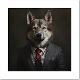 Norwegian Elkhound Dog in Suit Posters and Art